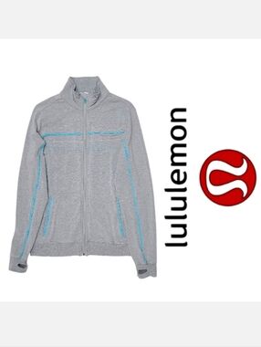Lululemon Mens Gray Full Zip Track Jacket w/Blue Stripe Accent & Thumbholes S-M